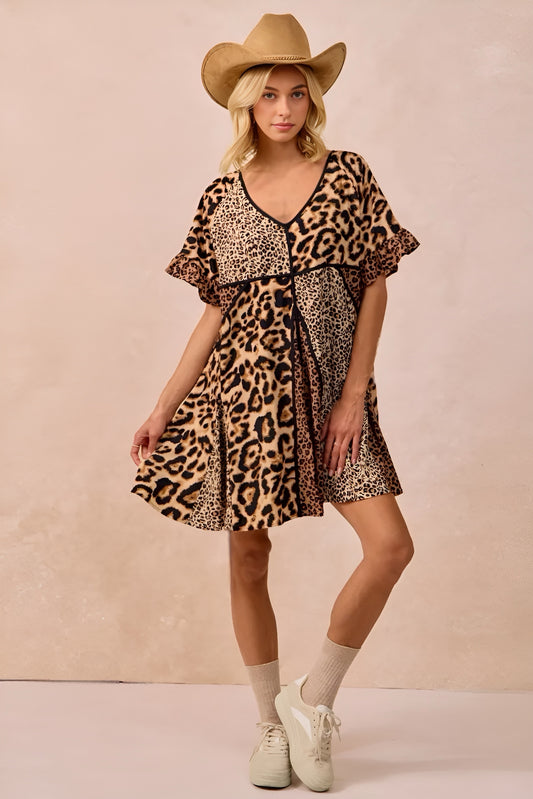 BiBi Leopard Prints Mix and Match Short Sleeves Dress