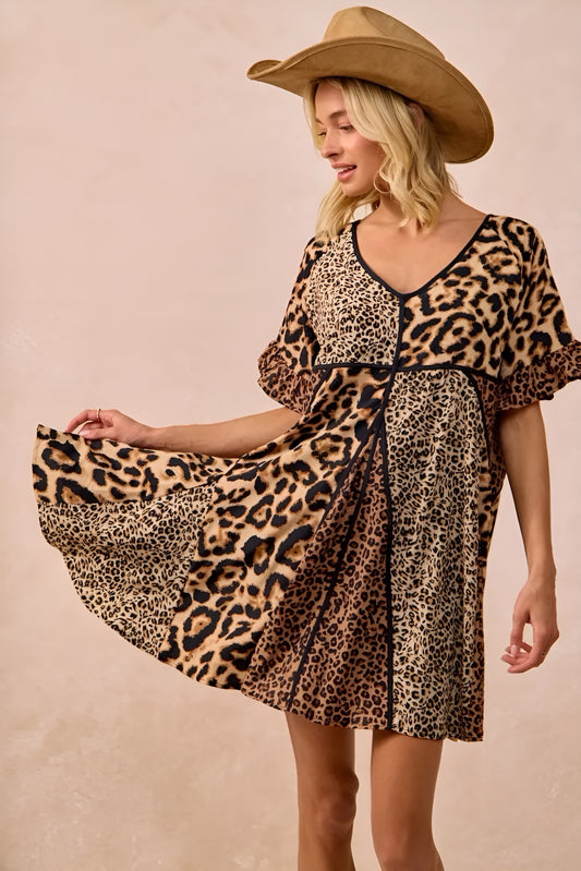 BiBi Leopard Prints Mix and Match Short Sleeves Dress